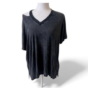 Joah Brown Black Plunge V-Neck Tee Shirt S/M Modal Spandex Distressed Grunge EUC